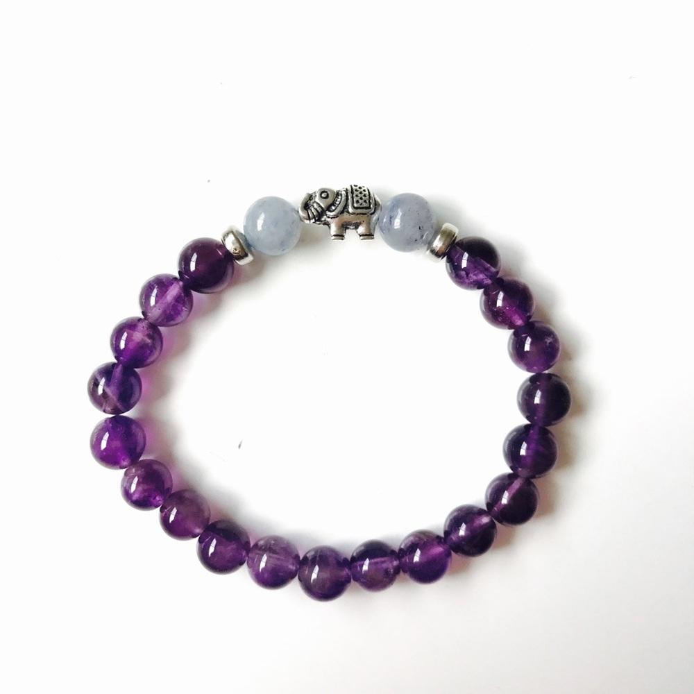 Purple Amethyst Elephant Mala Bracelet, 3 Pack